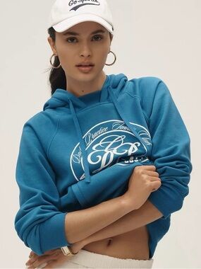 Anthropologie Daily Practice Blue Graphic Hoodie Cotton Blend Size Medium NWT